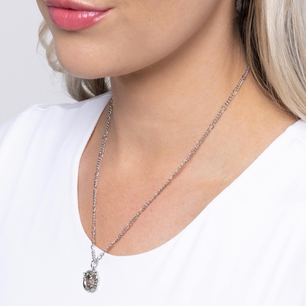 Silver And Orange Butterfly Pendant Necklace